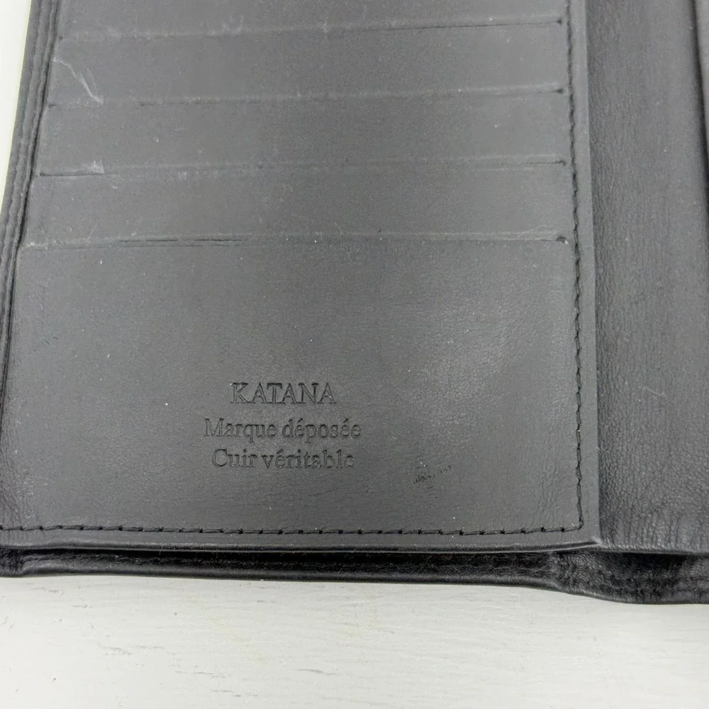 Katana‎ Mens Black Leather Trifold Wallet Vertical Zip Pocket ID Windows